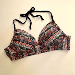 KONA SOL | Geometric Boho Print Bikini Top Adjustable Ties | Size D/DD